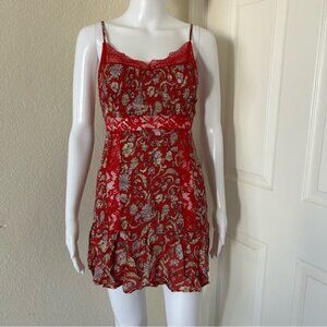 FREE PEOPLE INTIMATELY Last Night Smocked Mini Slip Pullover Red Dress XS